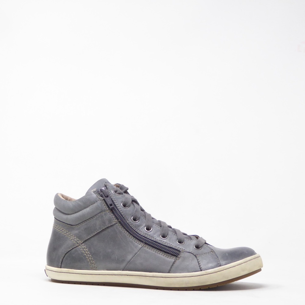 Taos Women Union High Top Sneakers Gray Leather Side Zip Lace Up 8.5